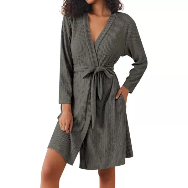 Ekouaer Women Robe Long Sleeve Knit Robes Lightweight Kimono Bathrobe Soft Loungewear with PocketsDark Grey