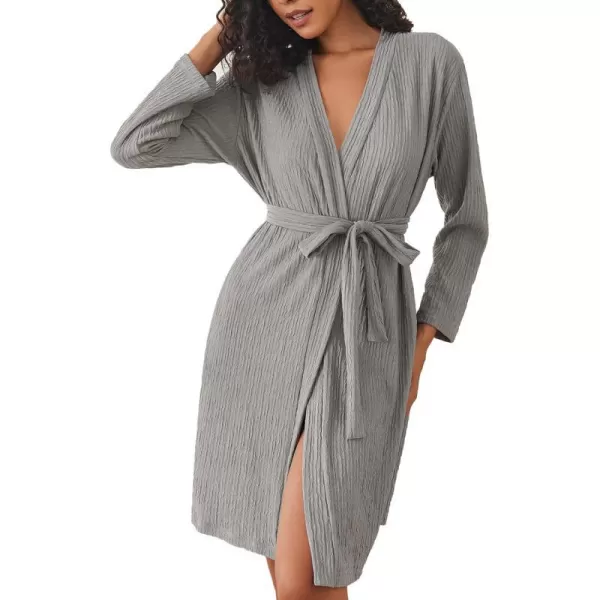 Ekouaer Women Robe Long Sleeve Knit Robes Lightweight Kimono Bathrobe Soft Loungewear with PocketsGrey