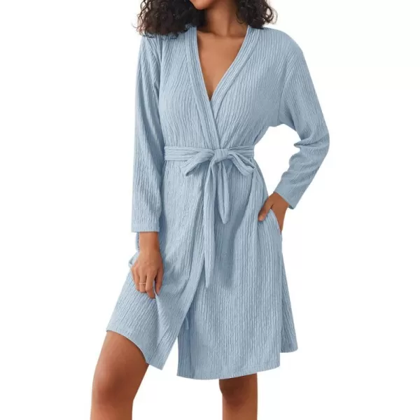 Ekouaer Women Robe Long Sleeve Knit Robes Lightweight Kimono Bathrobe Soft Loungewear with PocketsLight Blue