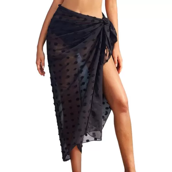 Ekouaer Women Sarong Swimsuit Coverups Chiffon Long Bikini Wraps Sheer Beach Bathing Suit Cover UpA1 Piece 4swiss Dot  Black