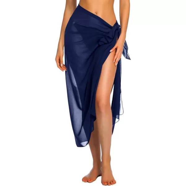 Ekouaer Women Sarong Swimsuit Coverups Chiffon Long Bikini Wraps Sheer Beach Bathing Suit Cover UpA1 Piece Navy Blue