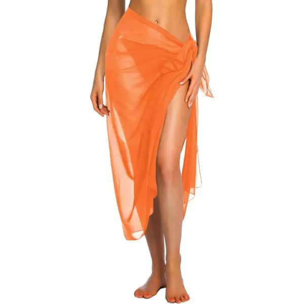 Ekouaer Women Sarong Swimsuit Coverups Chiffon Long Bikini Wraps Sheer Beach Bathing Suit Cover UpA1 Piece Orange