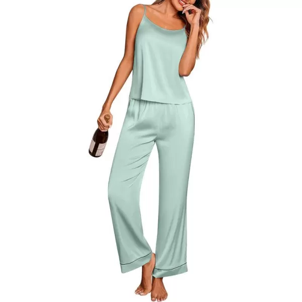 Ekouaer Women Satin Pajamas Silk Sleeveless Pjs Set Soft Camisole Tops and Pants with Pockets SXXLCeladon Green