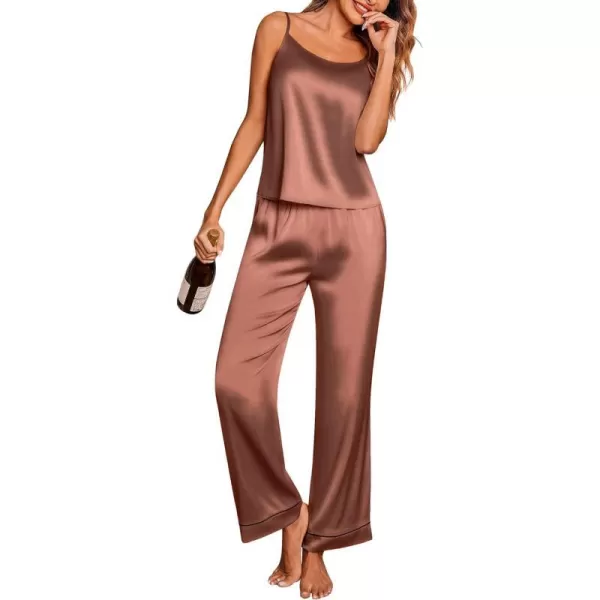 Ekouaer Women Satin Pajamas Silk Sleeveless Pjs Set Soft Camisole Tops and Pants with Pockets SXXLDark Khaki