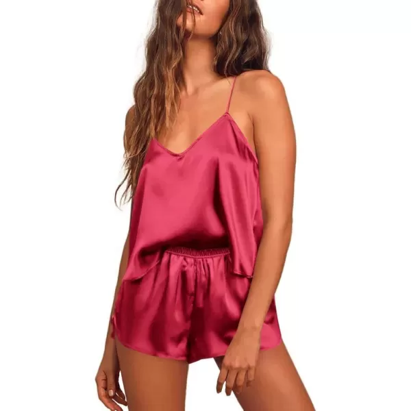 Ekouaer Women Silk Camisole Pajamas Shorts SetWine Red