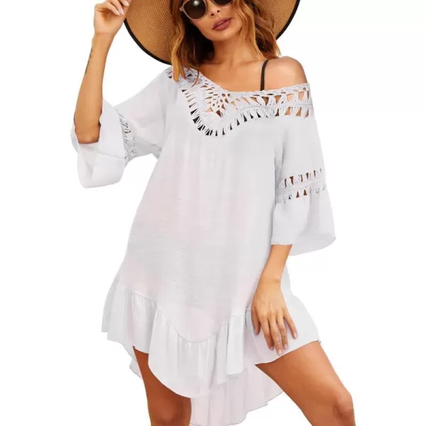 Ekouaer Women Swimwear V Neck Crochet Cover UpsAbwhite