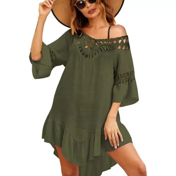 Ekouaer Women Swimwear V Neck Crochet Cover UpsAcarmy Green