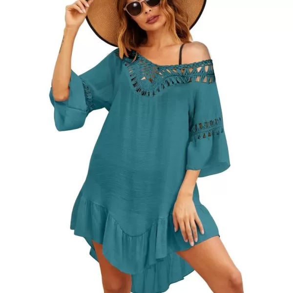 Ekouaer Women Swimwear V Neck Crochet Cover UpsAcgreen