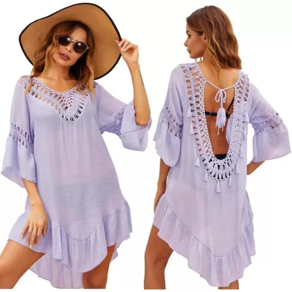 Ekouaer Women Swimwear V Neck Crochet Cover UpsAclavender