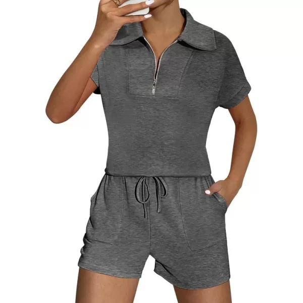 Ekouaer Women Two Piece Outfits Half Zip Shorts Set and Short Sleeve Tops Lounge Sets Shorts Summer Tracksuit Sweatsuit SetDark Gray