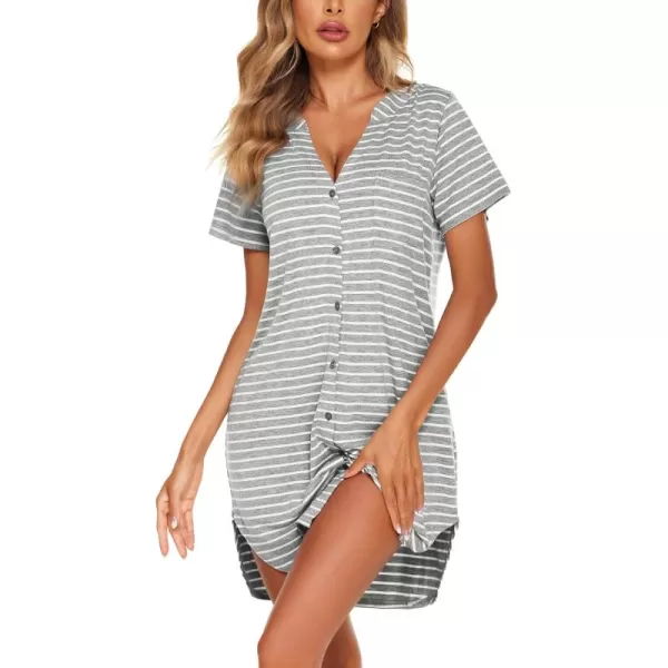 Ekouaer Women V Neck Button Down NightgownPattern1striped