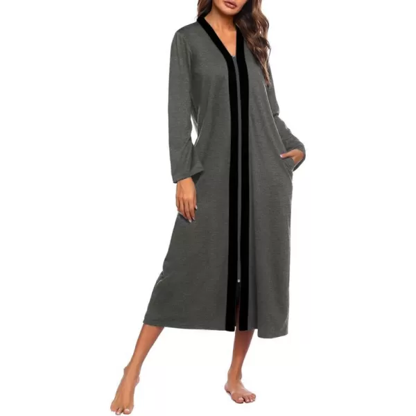 Ekouaer Women Zipper Robe Long Sleeve Loungewear Lightweight Housecoat Full Length Nightgown with PocketsCdark Gray