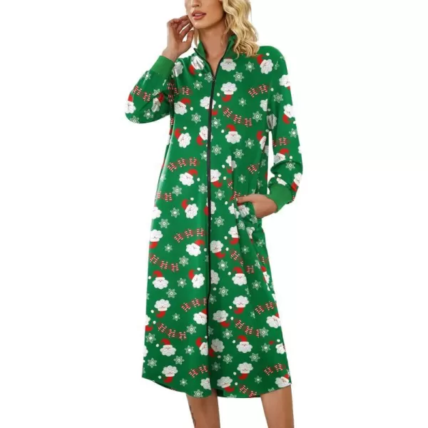 Ekouaer Women Zipper Robe Long Sleeve Nightgown Full Length Christmas Nightshirt Plaid Sleepshirt Women Long House CoatGreen Christmas