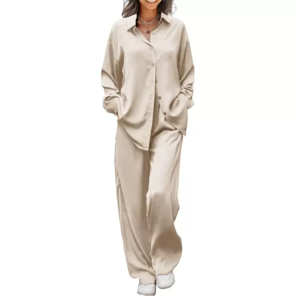 Ekouaer Womens 2 Piece Silk Satin Pajama Set Long Sleeve Lounge Sets Button Down Shirts and Pants PJs Soft Sleepwear SetsChampagne