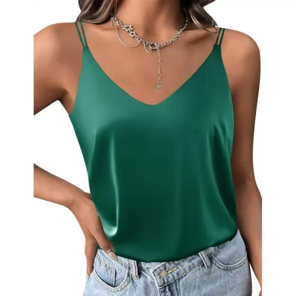 Ekouaer Womens 2Pack Silk Satin Camisole Tank Top V Neck Sexy Cross Back Spaghetti Strap Cami Sleeveless Lounge Tops1 Pack Evergreen