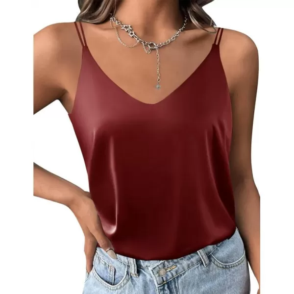 Ekouaer Womens 2Pack Silk Satin Camisole Tank Top V Neck Sexy Cross Back Spaghetti Strap Cami Sleeveless Lounge Tops1 Pack Wine Red