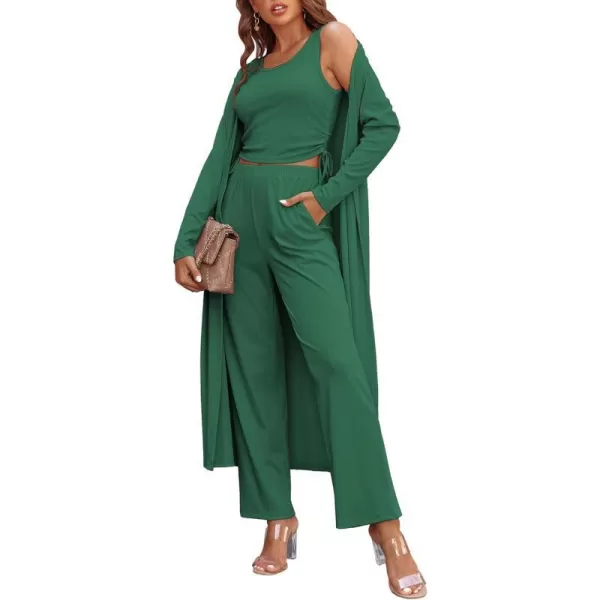 Ekouaer Womens 3 Piece Knit Lounge Set SweatsuitDark Green