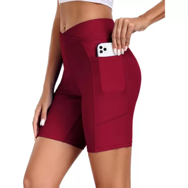 Ekouaer Womens 85 Board Shorts High Waisted Swimsuit Bottoms Cross Waist Beach Surf Swimwear with Pocket S3XLWine Red