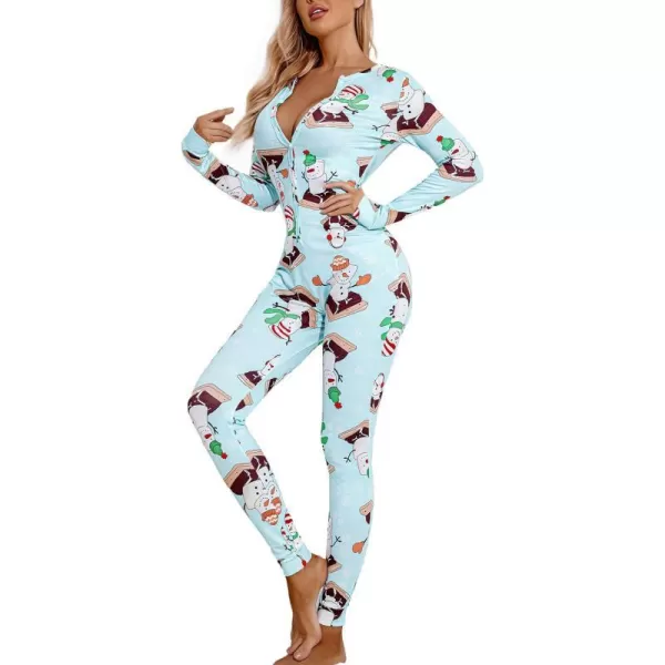 Ekouaer Womens Button Onesie Pajamas Bandage One Piece Long Sleep Romper Pajama Bodysuit Jumpsuit Bodycon XSXXLSnow Man