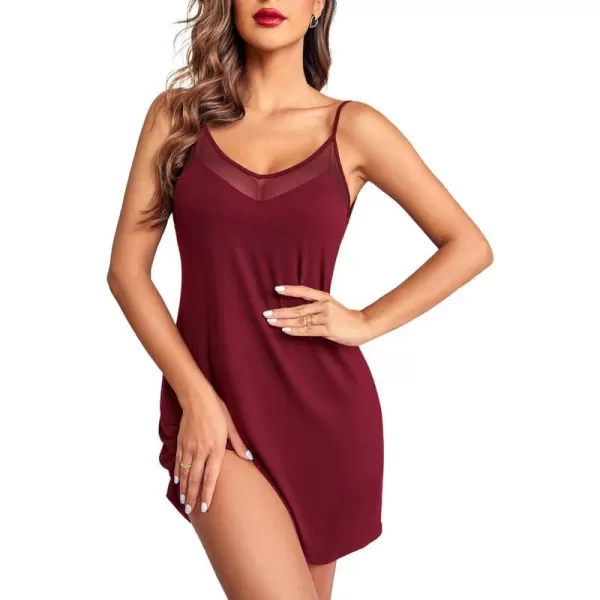 Ekouaer Womens Camisole Chemise NightgownWine Red