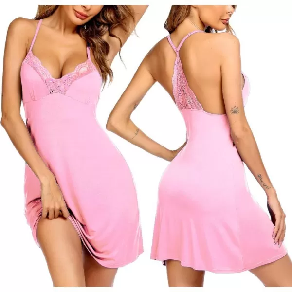 Ekouaer Womens Chemises Nightgown Full Slip Sleep Dress Lace Lounge Sleepwear DressMisty Rose