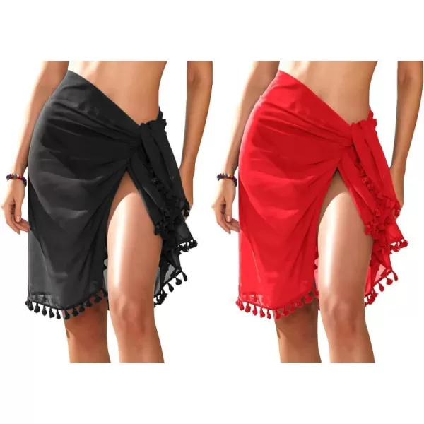 Ekouaer Womens Chiffon Swimsuit Sarong Cover UpsCblackred