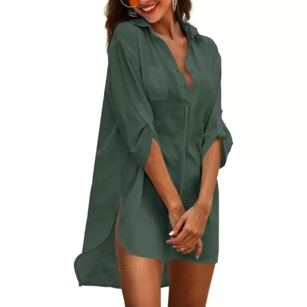 Ekouaer Womens Cover Up Shirt Swimsuit Beach Bikini Beachwear Bathing Suit S3XLArmy Green