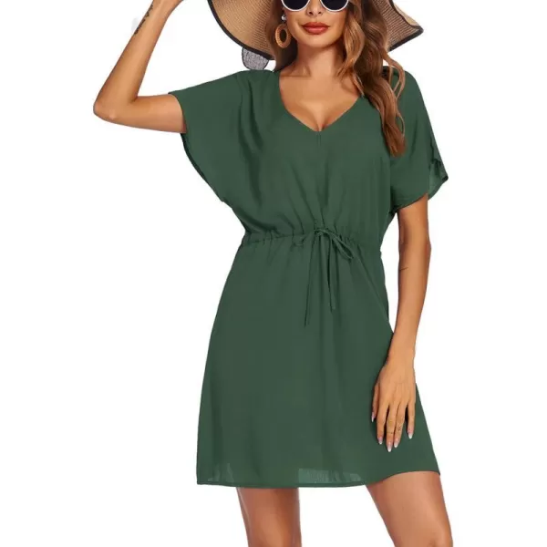 Ekouaer Womens Cover Up Short Sleeve Beachwear Coverups Loose VNeck Bikini Beach Tunic Top XS3XLBarmy Green201