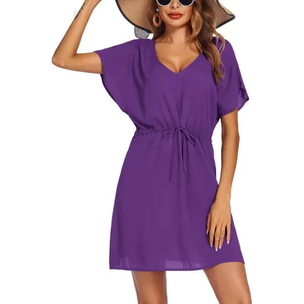 Ekouaer Womens Cover Up Short Sleeve Beachwear Coverups Loose VNeck Bikini Beach Tunic Top XS3XLPurple01