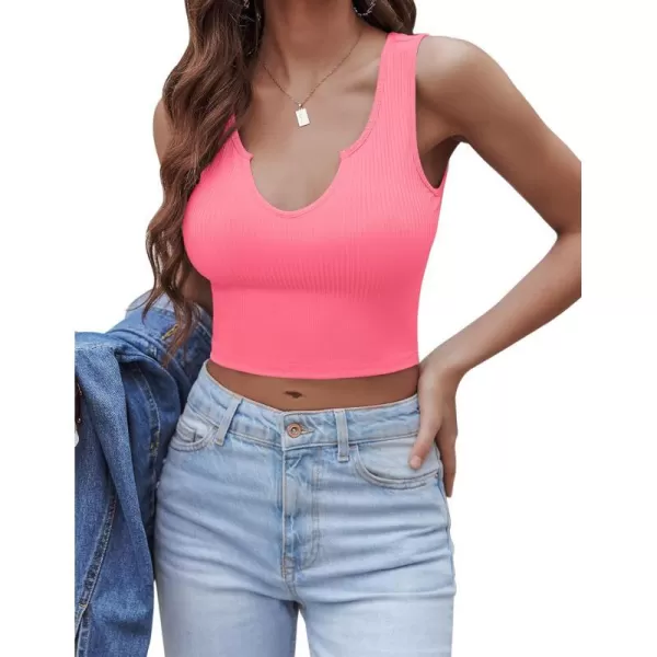 Ekouaer Womens Crop Tank Tops Sleeveless V Neck Workout Slim Fitted Crop TopNeon Pink