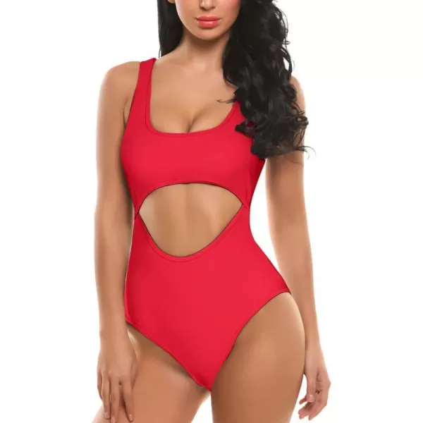 Ekouaer Womens Cutout One Piece Swimsuits Tribal Bathing Suits Monokini Hollow Out Keyhole SwimwearRed