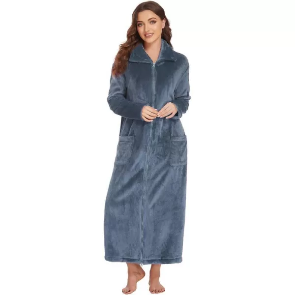 Ekouaer Womens Flannel Robe Zipper Front Robes Full Length BathrobeSXXLBgrey