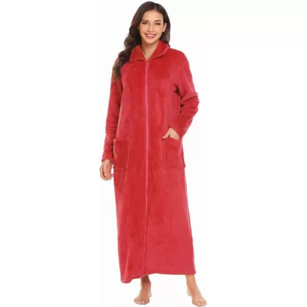 Ekouaer Womens Flannel Robe Zipper Front Robes Full Length BathrobeSXXLRed