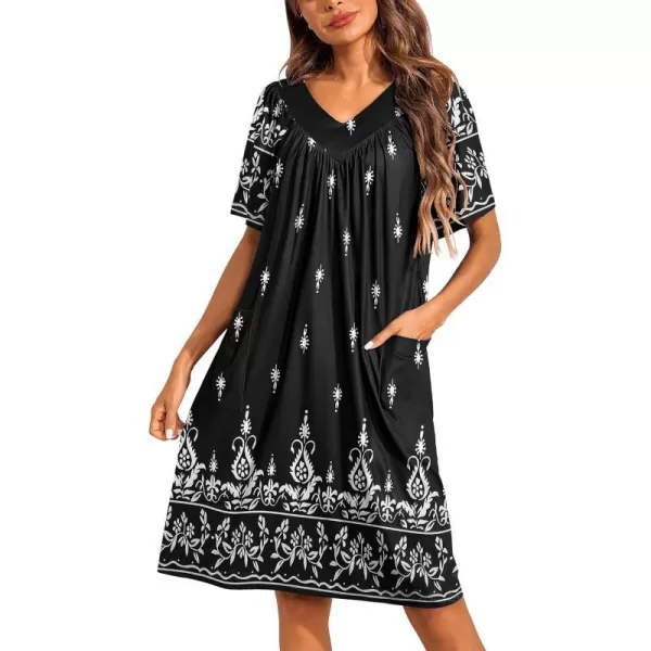 Ekouaer Womens House Dress Floral Print Nightgown with Pockets Mumu Dress S3XLBlack