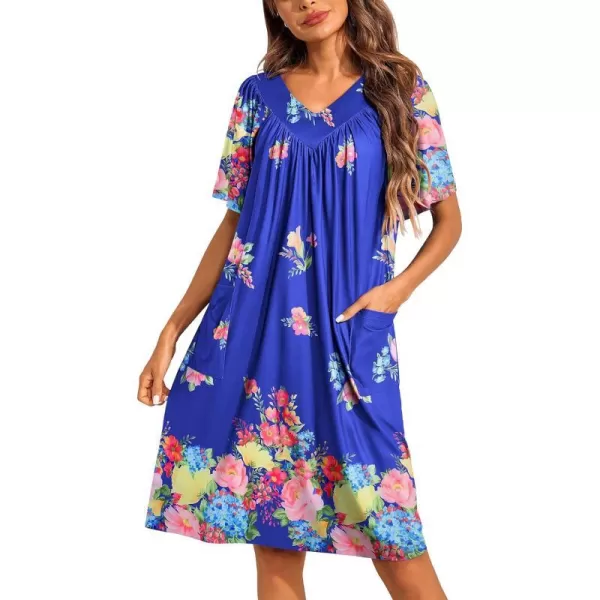 Ekouaer Womens House Dress Floral Print Nightgown with Pockets Mumu Dress S3XLBloom