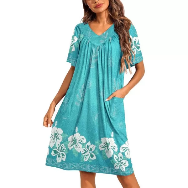 Ekouaer Womens House Dress Floral Print Nightgown with Pockets Mumu Dress S3XLGreen