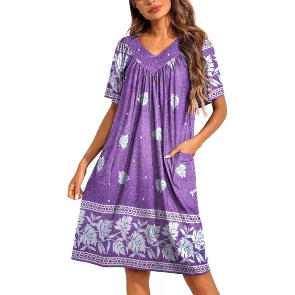 Ekouaer Womens House Dress Floral Print Nightgown with Pockets Mumu Dress S3XLPurple