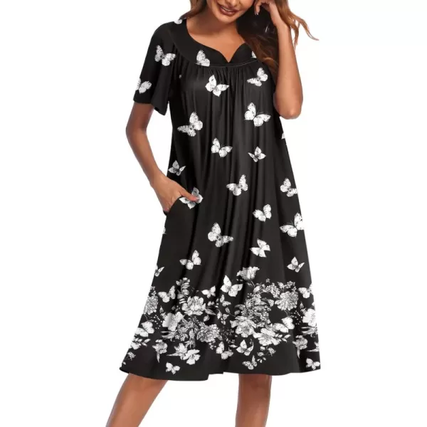 Ekouaer Womens House Dress with PocketsBlack White Butterfly