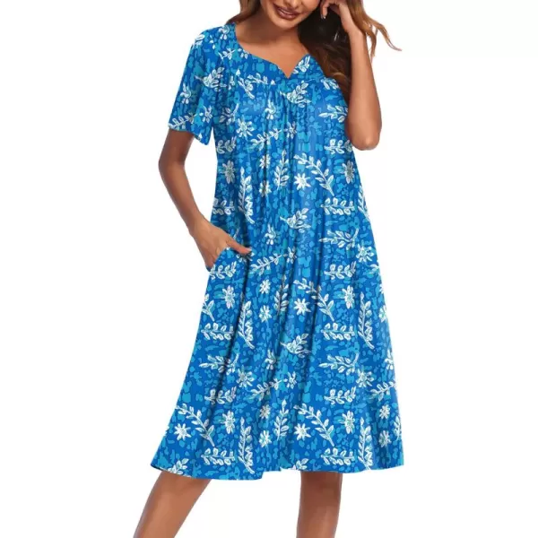 Ekouaer Womens House Dress with PocketsBlue White Leaf