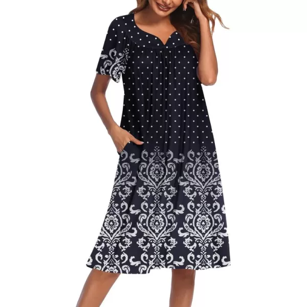 Ekouaer Womens House Dress with PocketsDark Blue Floral