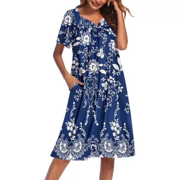 Ekouaer Womens House Dress with PocketsEvening Blue Vines