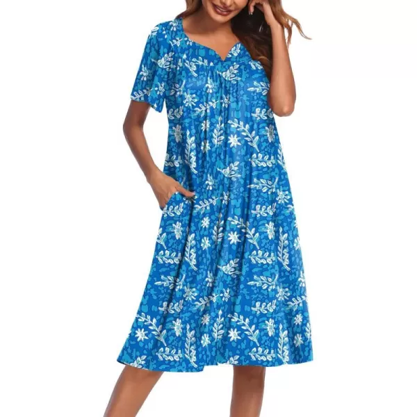 Ekouaer Womens House Dress with PocketsFloral Blue Leaf