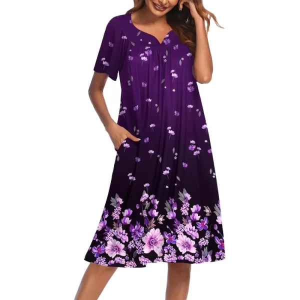 Ekouaer Womens House Dress with PocketsPurple Black Floral