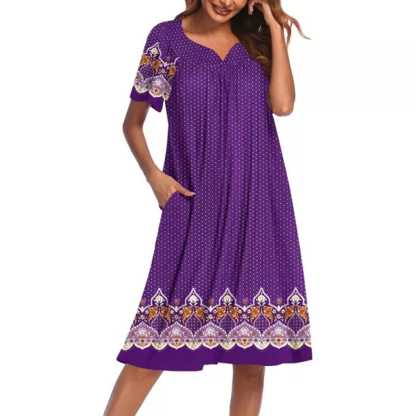 Ekouaer Womens House Dress with PocketsPurple Paisley Border