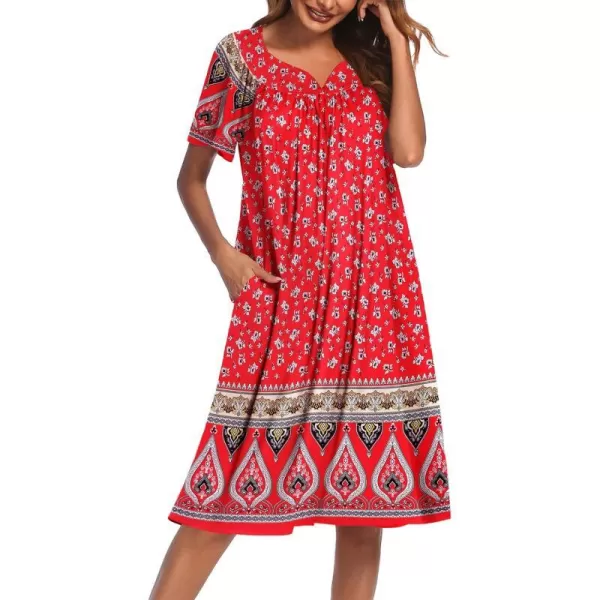 Ekouaer Womens House Dress with PocketsRed Border