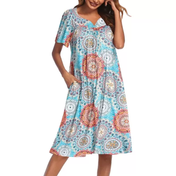 Ekouaer Womens House Dress with PocketsRound Blue Floral