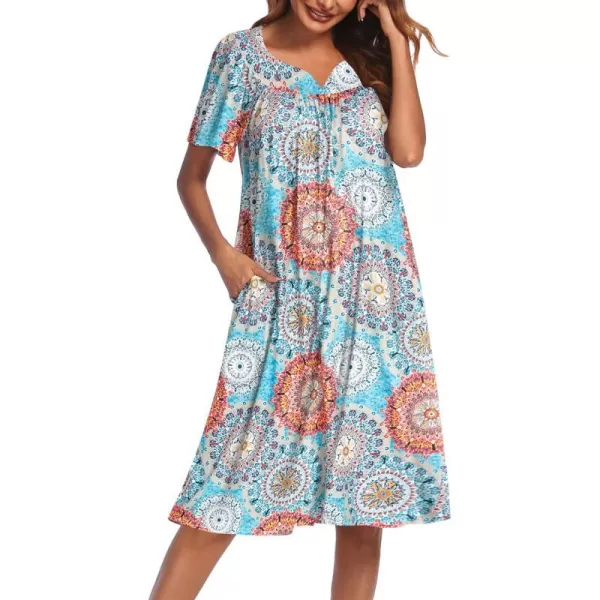 Ekouaer Womens House Dress with PocketsRound Flower Blue