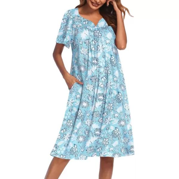 Ekouaer Womens House Dress with PocketsTurquoise Floral