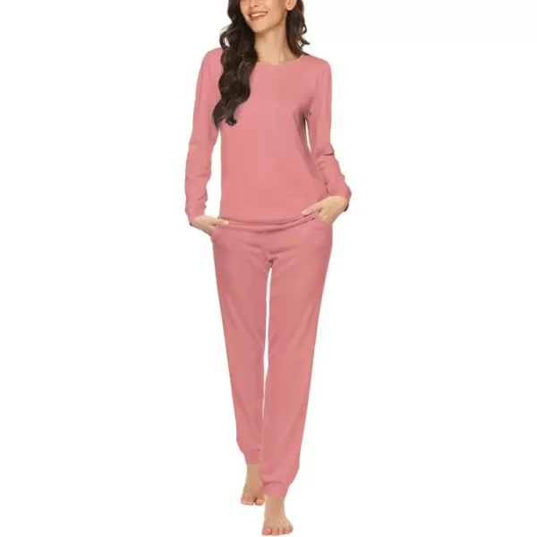 Ekouaer Womens Jogger Pajama Sets Long Sleeve Sleepwear Round Neck Nightwear Soft Pjs Lounge Sets with PocketsDark Pink