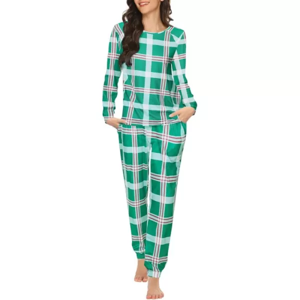 Ekouaer Womens Jogger Pajama Sets Long Sleeve Sleepwear Round Neck Nightwear Soft Pjs Lounge Sets with PocketsGreen Plaid